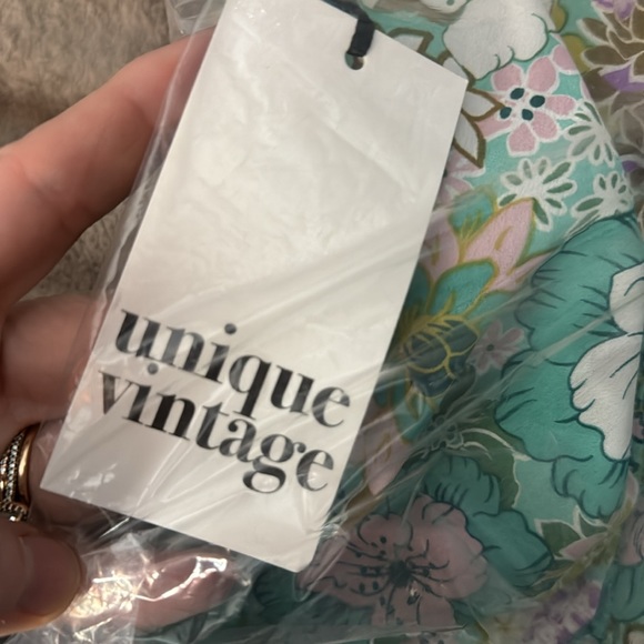 NWT unique vintage kimono sleeve wrap dress mint pink floral - Picture 4 of 4